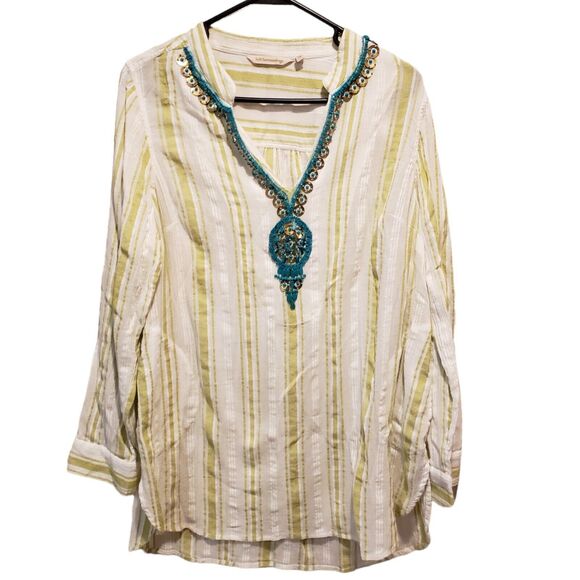 Soft Surroundings Elisha Tunic Turquoise Bead Trim Size Medium - Picture 2 of 10